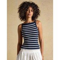 Joules Cotton Rich Striped Ribbed Square Neck Vest Navy Mix