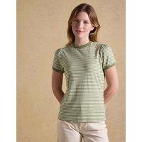 Joules Pure Cotton Striped Puff Sleeve T-Shirt Khaki Mix
