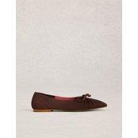 White Stuff Suede Lace Up Flat Ballet Pumps Brown