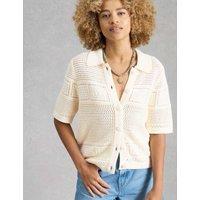 White Stuff Pure Cotton Textured Collared Cardigan White