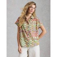 White Stuff Pure Cotton Colour Block Button Through Shirt Green Mix