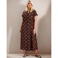 Live Unlimited London Polka Dot Button Through Midaxi Shirt Dress Brown
