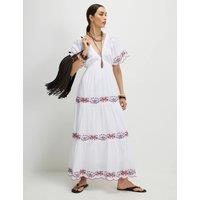 River Island Embroidered V-Neck Maxi Dress White Mix