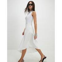 River Island Satin Crew Neck Midi Column Dress Cream