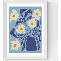 East End Prints Blue Moon Flower Pot Framed Art Print White