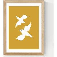 East End Prints Love Birds in Mustard Framed Art Print Natural