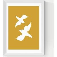 East End Prints Love Birds in Mustard Framed Art Print White
