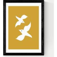 East End Prints Love Birds in Mustard Framed Art Print Black