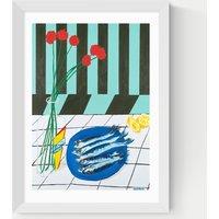 East End Prints Striped Sardines Rectangle Framed Art White