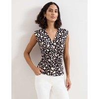 Phase Eight Floral V-Neck Ruched Top Black Mix