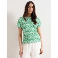 Phase Eight Pure Cotton Floral Button Detail Top Green Mix