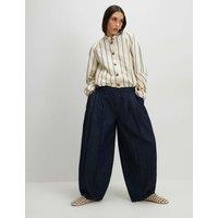 River Island Pleated Barrel Jeans Dark Blue Denim