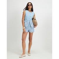 River Island Pure Cotton Cutwork Long Waistcoat Blue Denim