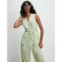 River Island Waisted Tie Detail Waistcoat Light Green