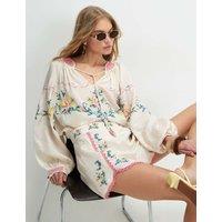 River Island Floral Embroidered High Waisted Shorts Cream Mix