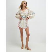 River Island Floral Embroidered High Waisted Shorts Cream Mix