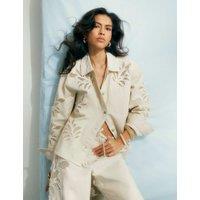 River Island Pure Cotton Embroidered Shirt Cream Mix
