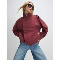 River Island Pure Cotton Funnel Neck Bomber Jacket Red