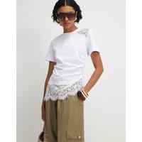 River Island Lace Asymmetric Ruched T-Shirt White