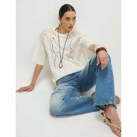 River Island Pure Cotton Broderie T-Shirt Cream