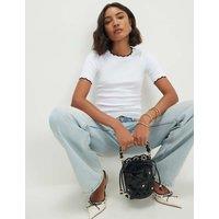 River Island Cotton Rich Scallop Trim Fitted T-Shirt White