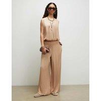 River Island Satin Elasticated Waist Wide Leg Trousers Champagne