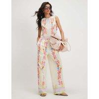 River Island Cotton Rich Seashell Print Wide Leg Trousers Cream Mix