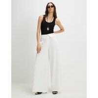 River Island Foldover Waistband Wide Leg Trousers White