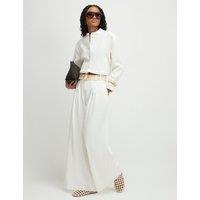 River Island Belted Pleat Front Wide Leg Trousers White