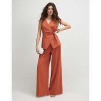 River Island Tailored Drawstring Wide Leg Trousers Orange