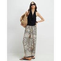 River Island Satin Zebra Print Wide Leg Trousers Cream Mix
