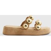 River Island Studded Flatform Sandals Beige