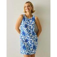Regatta Leaf Print Knee Length Shift Dress with Linen Medium Blue Mix