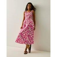 Regatta Matira Pure Cotton Floral Midi Shirred Dress Pink Mix