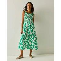 Regatta Matira Pure Cotton Floral Midi Shirred Dress Green Mix