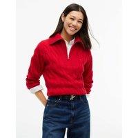 Tommy Hilfiger Pure Wool Cable Knit Half Zip Jumper Red