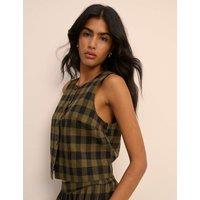 Nobody's Child Pure Cotton Checked Button Through Tank Top Green