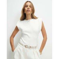 River Island Textured Crew Neck Fitted Top Cream