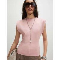 River Island Textured Crew Neck Fitted Top Pink