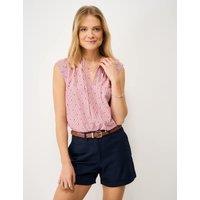 Crew Clothing Cotton Blend Striped Tie Neck Blouse Red Mix