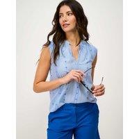 Crew Clothing Cotton Blend Striped Tie Neck Blouse Light Blue