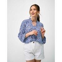 Crew Clothing Ditsy Floral Tie Neck Button Through Blouse Dark Blue