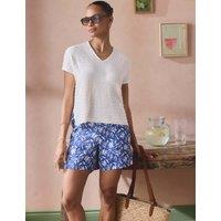 Crew Clothing Lyocell Blend Floral High Waisted Shorts Blue Mix