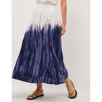 Monsoon Pure Cotton Tie Dye Midi A-Line Skirt Blue Mix