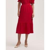 Finery London Crepe Midi Tiered Skirt Red
