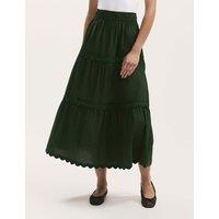 Finery London Pure Cotton Midaxi Tiered Skirt Dark Khaki