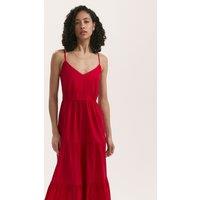 Finery London Pure Cotton V-Neck Strappy Midi Tiered Dress Red