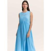 Finery London Pure Cotton Embroidered Midi Smock Dress Light Blue
