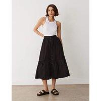Finery London Pure Cotton Midi Tiered Skirt Black