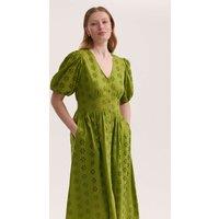 Finery London Pure Cotton V-Neck Neck Midi Tea Dress Light Green